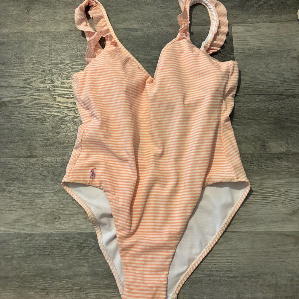 Ralph Lauren Orange and White One Piece Swimsuit